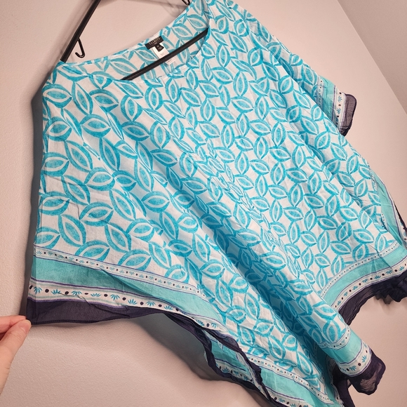 Talbots Silk Blend Portofino Light Weight Poncho Top Geometric Print Size 3x - Picture 3 of 7